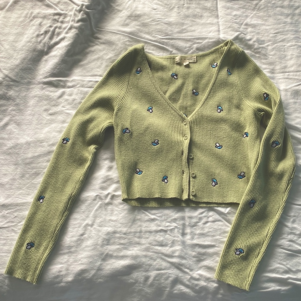 pacsun LA hearts green mushroom cropped cardigan